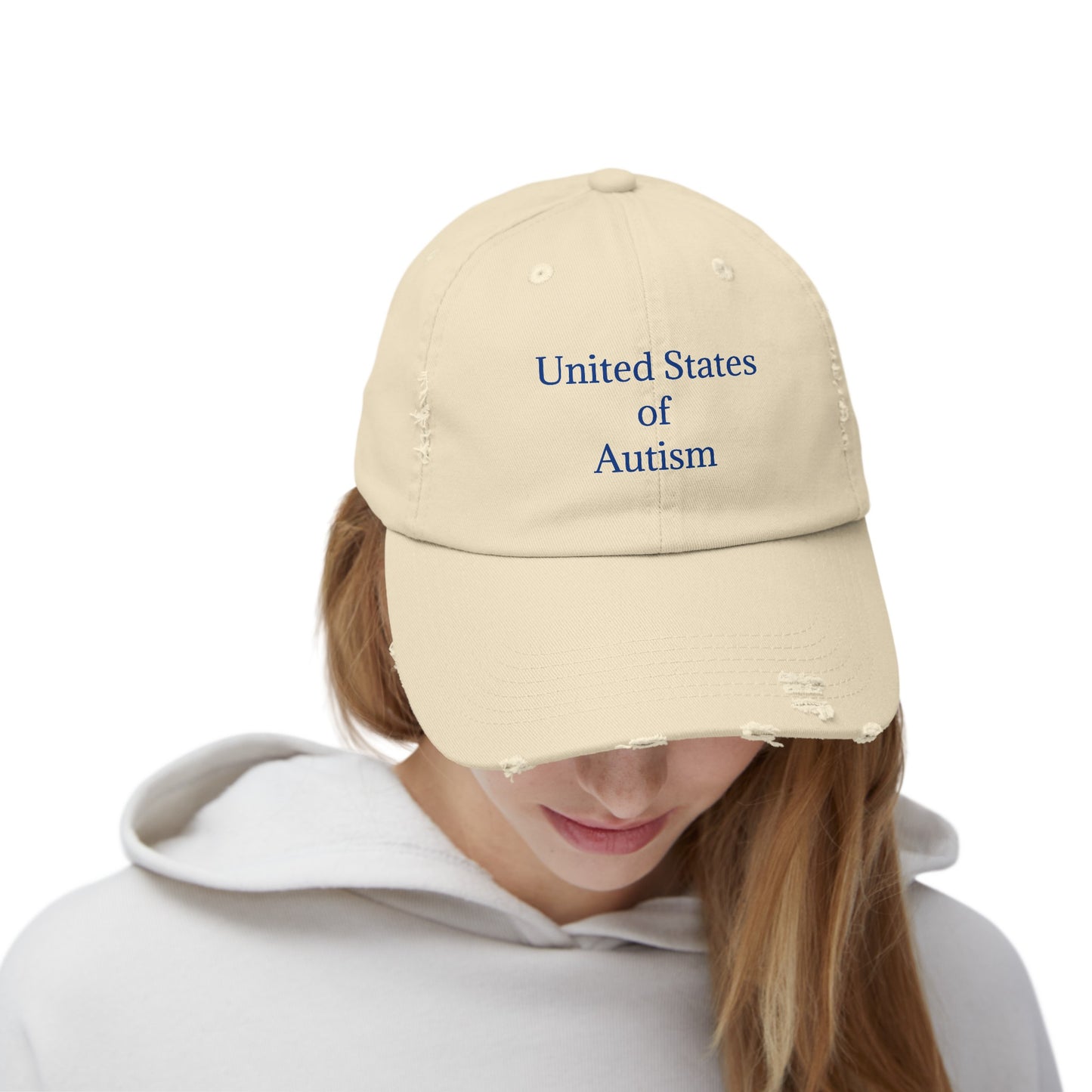 United States of Autism Distressed Cap for Adults, a stylish and symbolic accessory honoring diversity and acceptance. With its distressed design featuring the iconic map of the United States adorned with vibrant puzzle pieces, this cap is a powerful statement of unity within the autism community. Wear it proudly to show your support and spread awareness wherever you go.